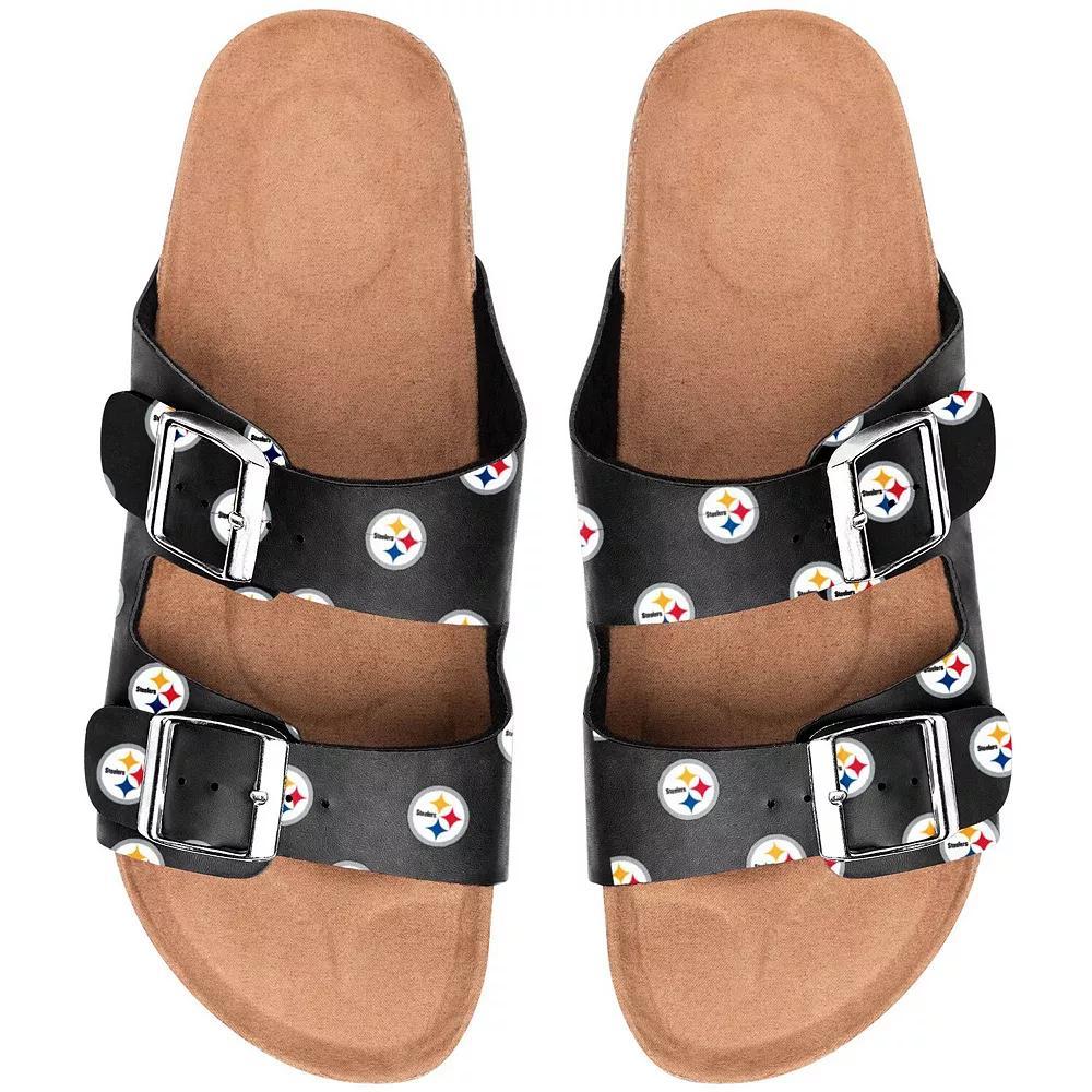 Women's Pittsburgh Steelers Mini Print Double Buckle Sandal, Size: Small, Black Product Image