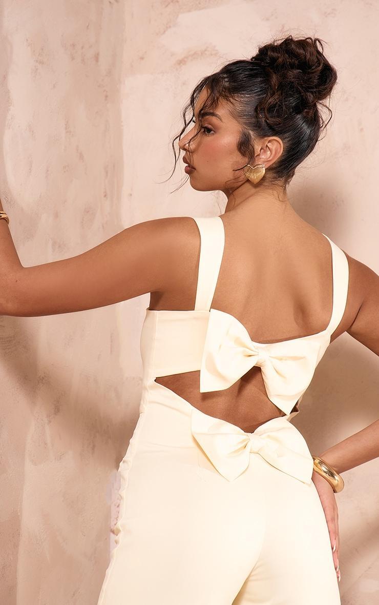 Cream Woven Cut Out Bow Detail Jumpsuit Product Image