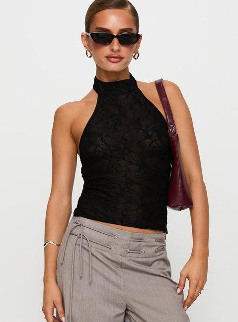 Hotter Than Fire Lace Halter Top Black Product Image