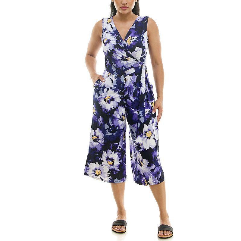 Women's Nina Leonard Print Surplice Wide-Leg Jumpsuit, Size: XL, Purple Product Image