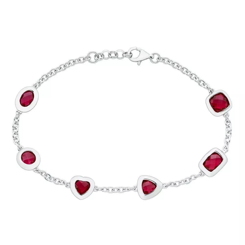Sterling Silver & Lab-Created Ruby Bracelet, Women's, Size: 7.25" Product Image