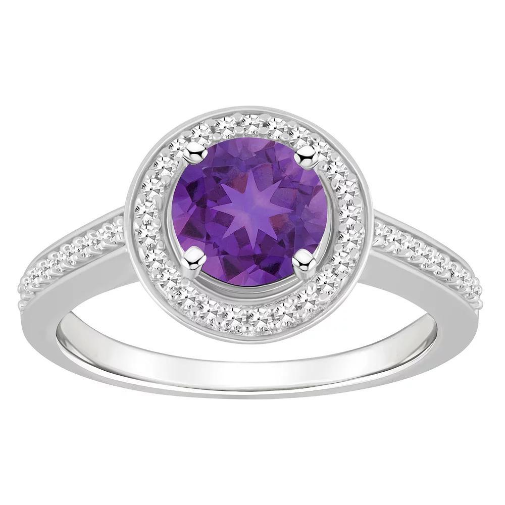 Celebration Gems Sterling Silver 7 mm Round Gemstone & 1/5 Carat T.W. Diamond Halo Ring, Womens, Purple Product Image
