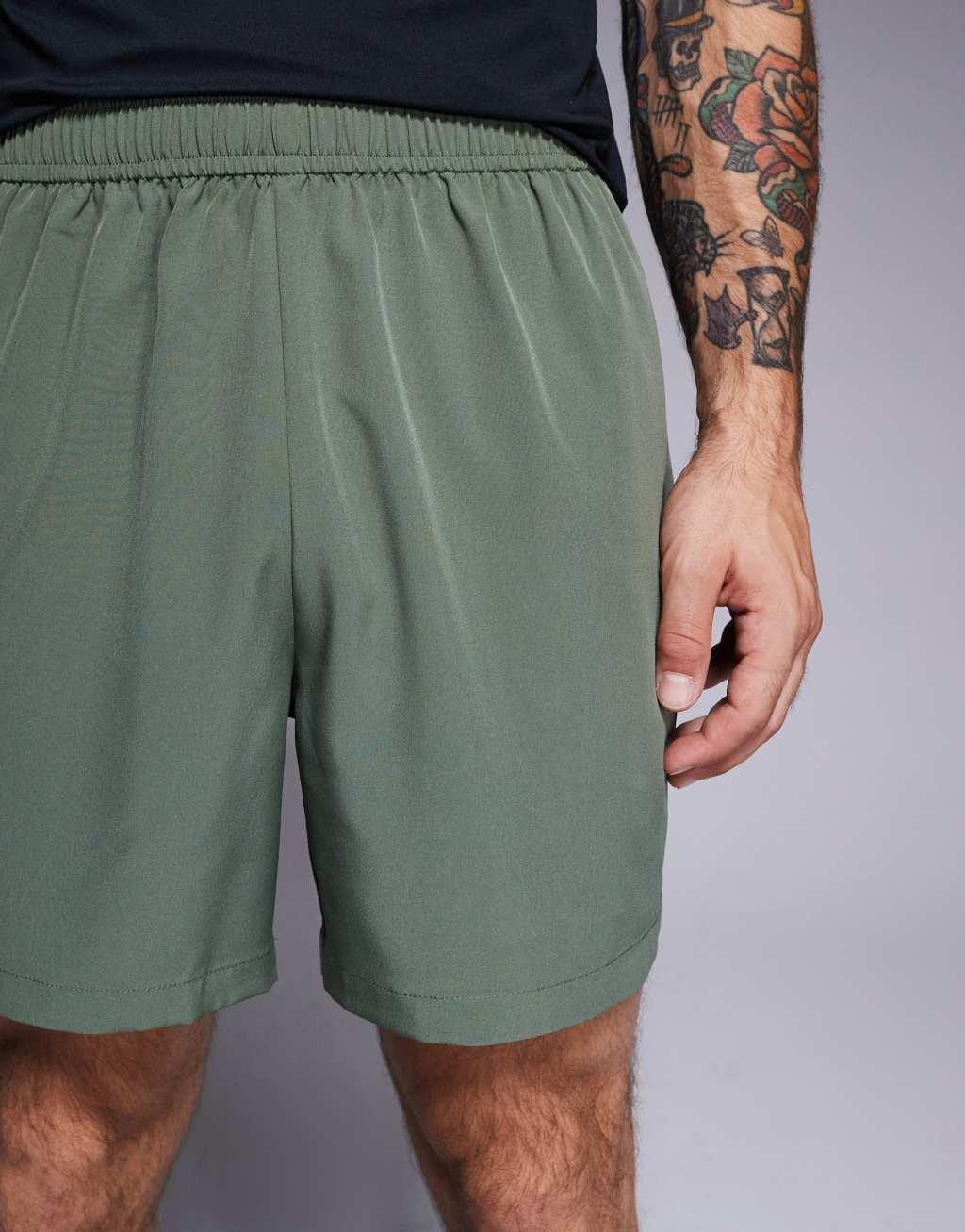 ASOS 4505 Icon 5 inch quick dry training shorts with zip pockets in khaki Product Image