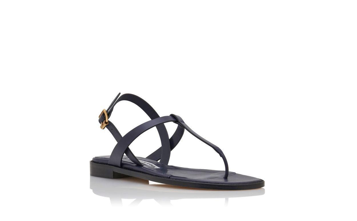 HATA Navy Blue Calf Leather Flat Sandals Product Image