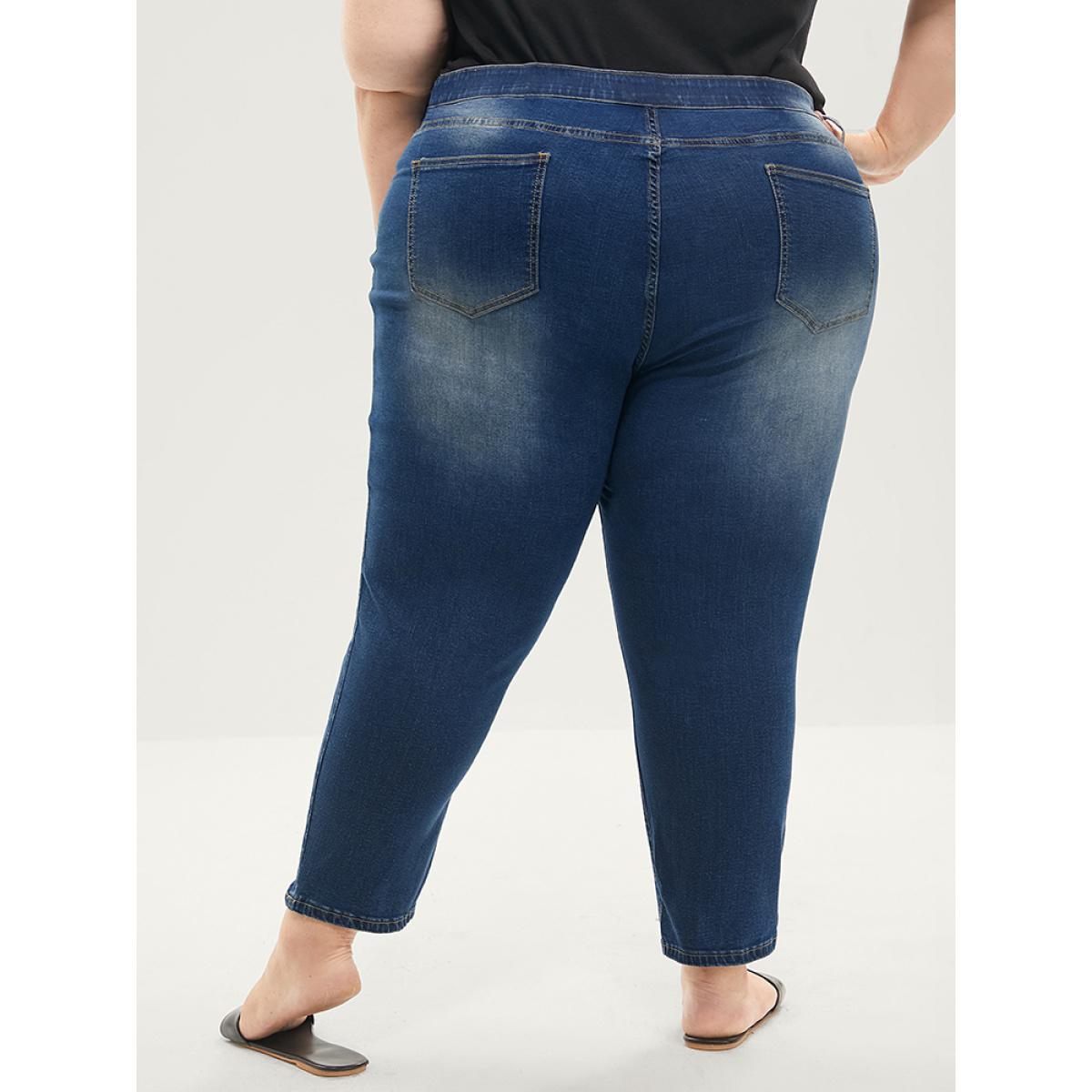 Plus Size Skinny Very Stretchy High Rise Medium Wash Sculpt Waist Jeans Women DarkBlue Casual Plain Tummy control High stretch Pocket Jeans BloomChic 10/M Product Image
