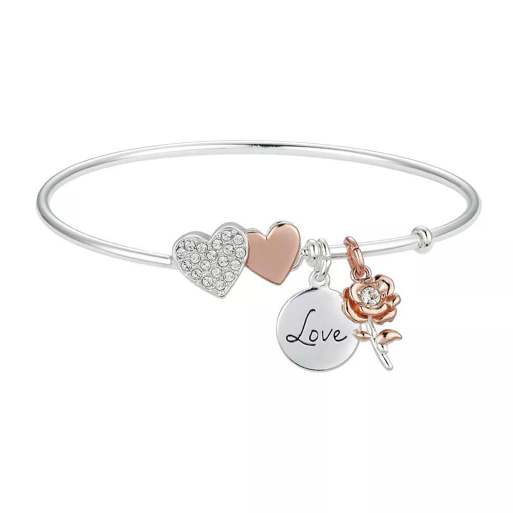 Brilliance Two-Tone "Love" Crystal Charm Bracelet, Women's, Size: 7.5", Two Tone Product Image