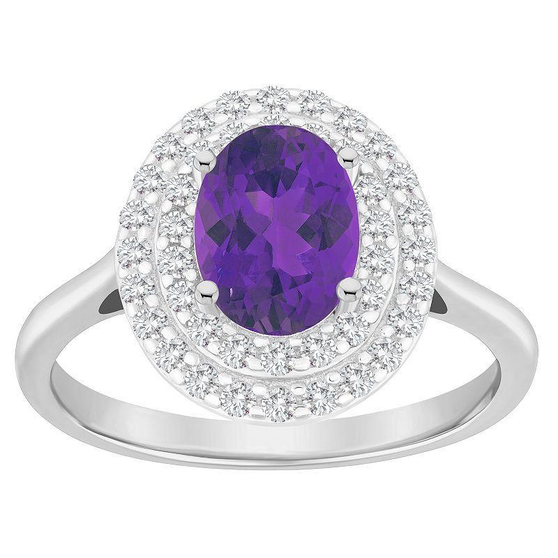 Celebration Gems Sterling Silver Oval-Cut Swiss Blue Topaz & White Topaz Double Halo Ring, Women's, Size: 9 Product Image