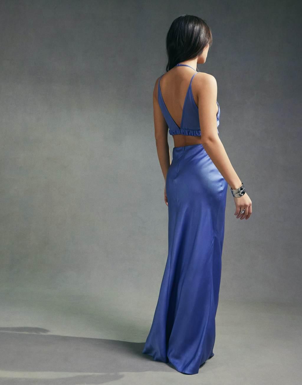 ASOS DESIGN satin mix cut out waist maxi dress with sheer insert Product Image