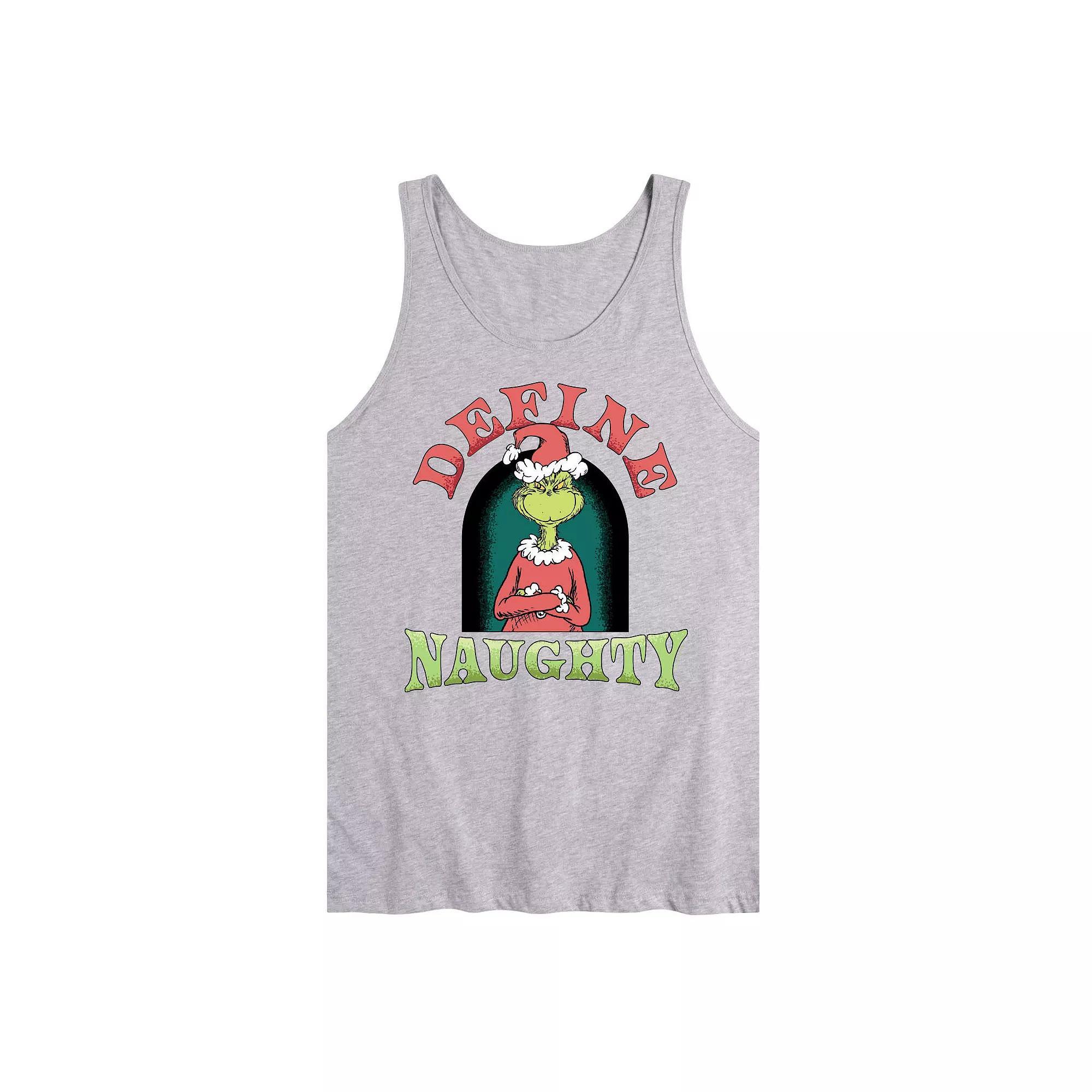 Mens Dr. Seuss The Grinch Define Naughty Graphic Tank Top Grey Gray Product Image