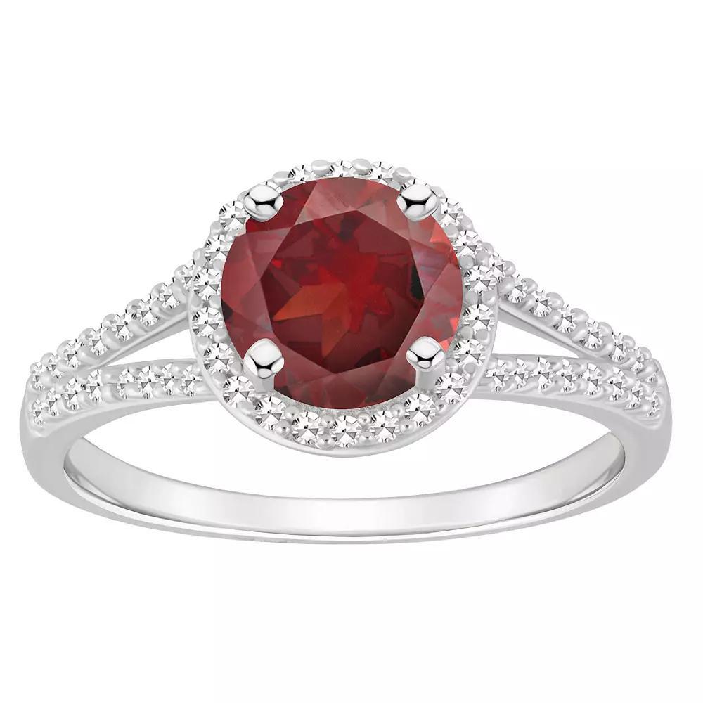 Celebration Gems Sterling Silver 7 mm Round Gemstone and 1/4 Carat T.W. Diamond Split Shank Ring, Women's, Size: 10, Red Product Image