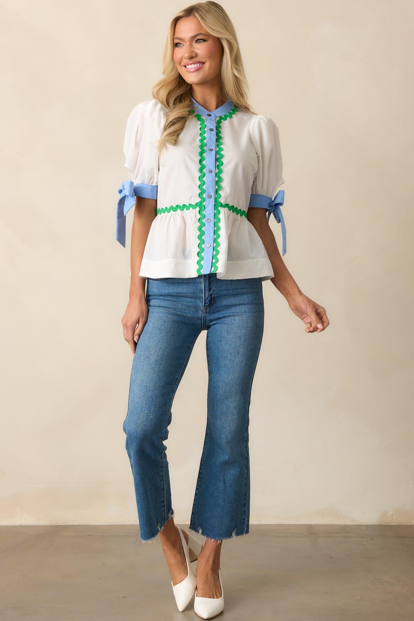 Easy Breezy Ivory Button Front Puff Sleeve Top Product Image