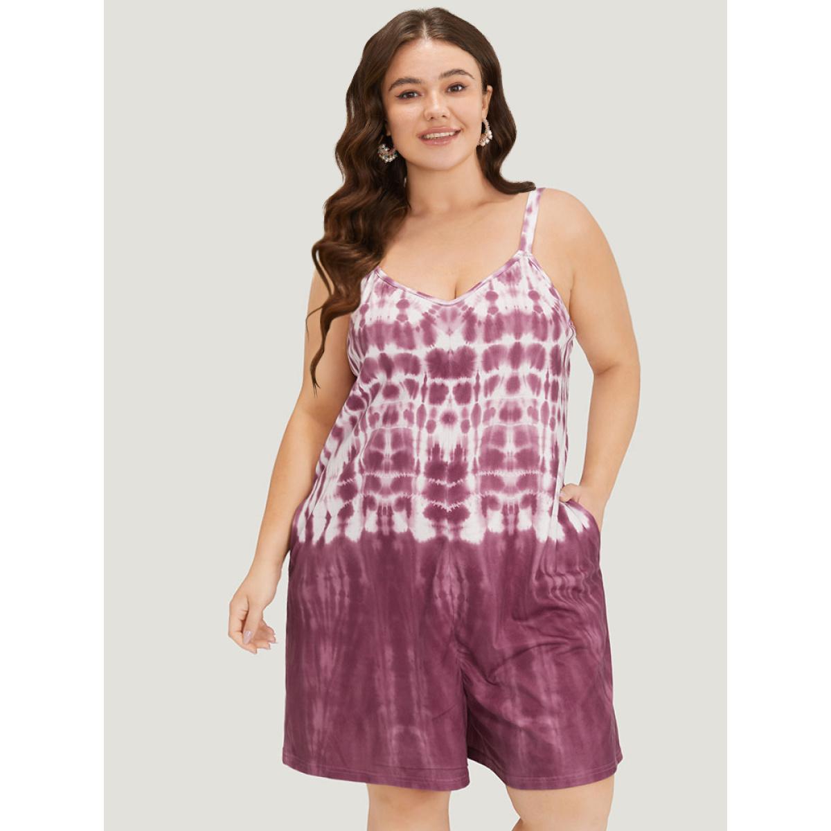 Plus Size Brown Tie Dye Pocket Adjustable Straps Cami Jumpsuit Women Casual Sleeveless Spaghetti Strap Dailywear Loose Jumpsuits BloomChic 14-16/1X Product Image