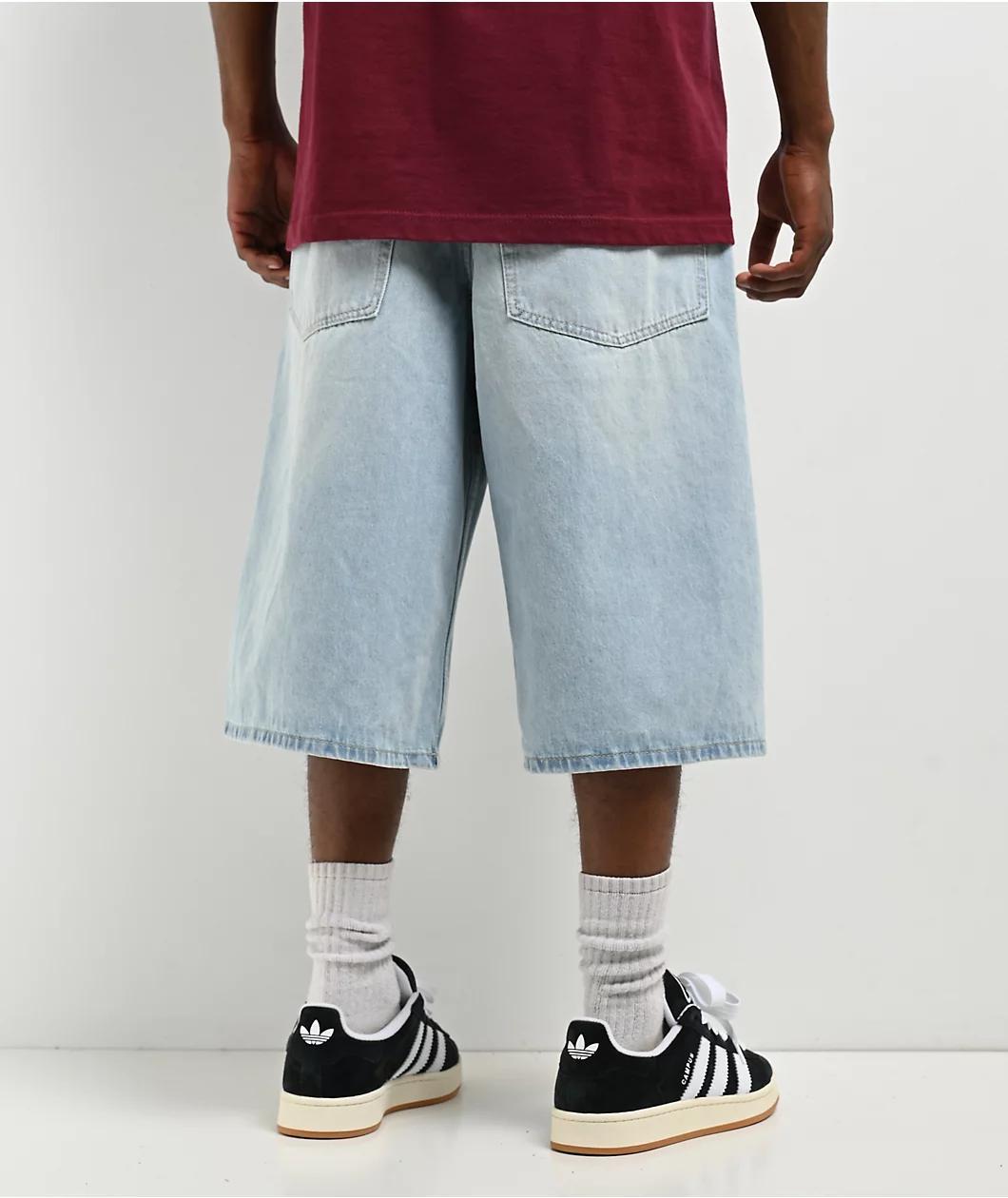 Empyre Colby Ultra Wide Blue Wash Denim Skate Shorts Product Image