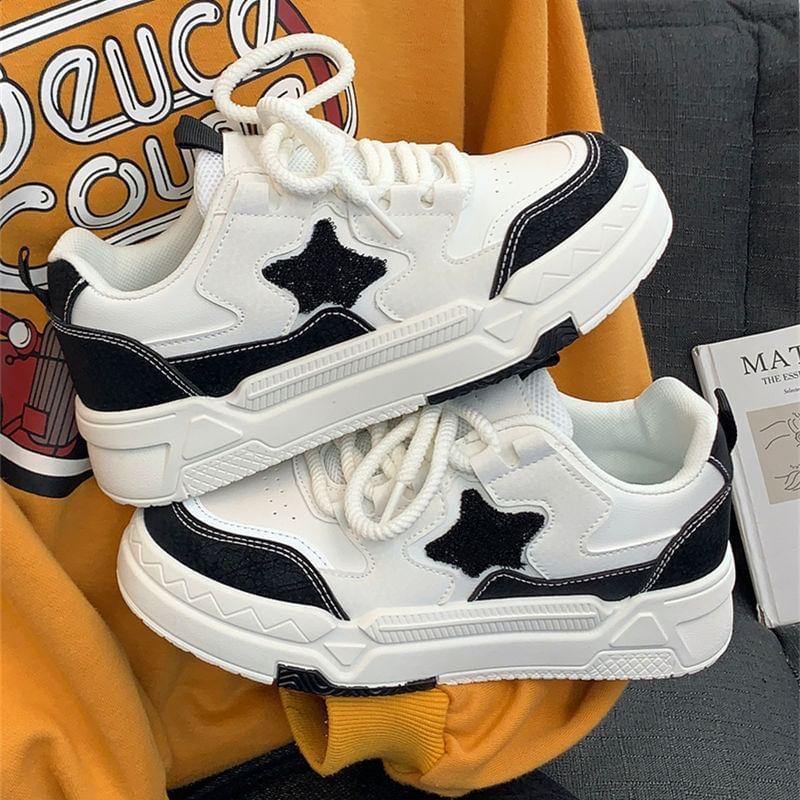 Platform Star Patterned Panel Sneakers Product Image