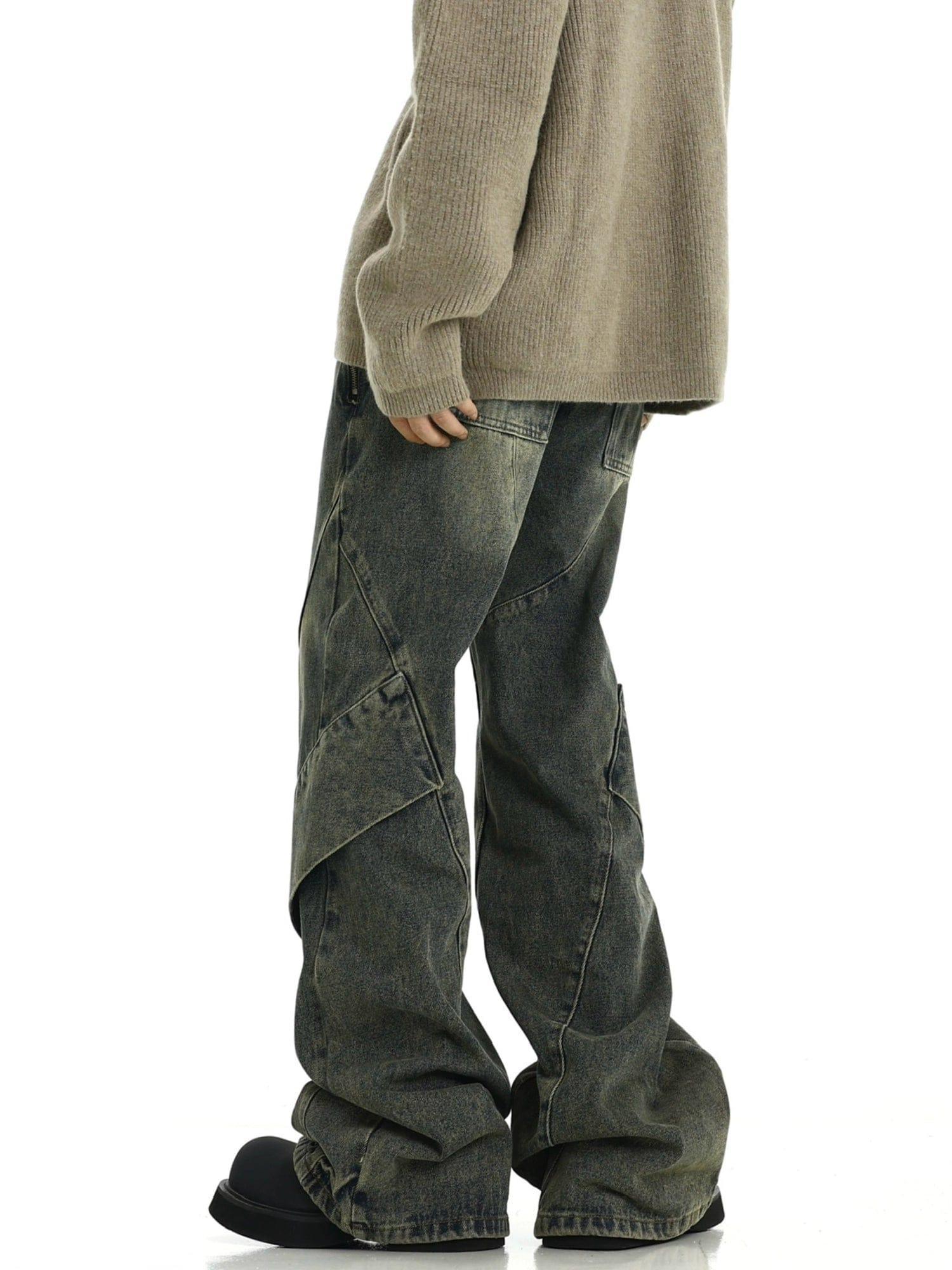 RT No. 10425 YELLOW BLUE RECONSTRUCTED BAGGY STRAIGHT JEANS Product Image