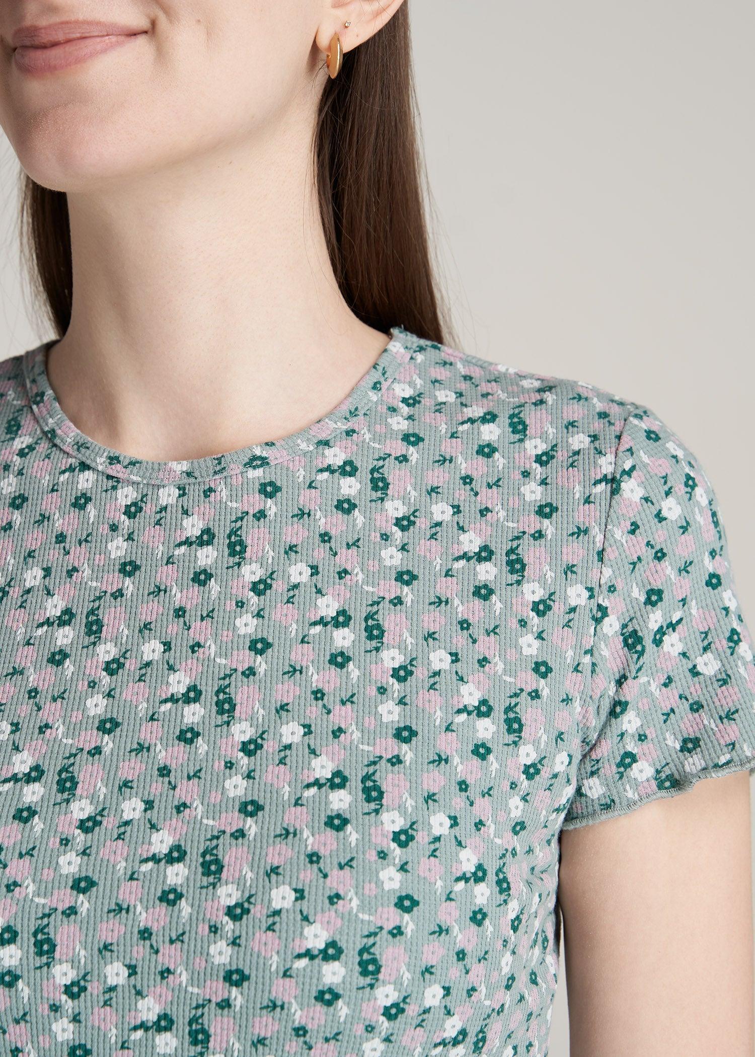 Cropped Waffle Tee for Tall Women in Seaglass Floral Product Image
