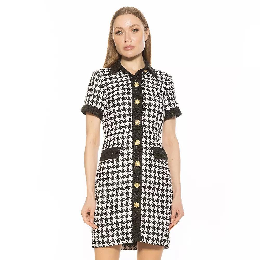 Women's ALEXIA ADMOR Jenni Button Down Tweed Shirt Dress, Size: 4, Black White Product Image