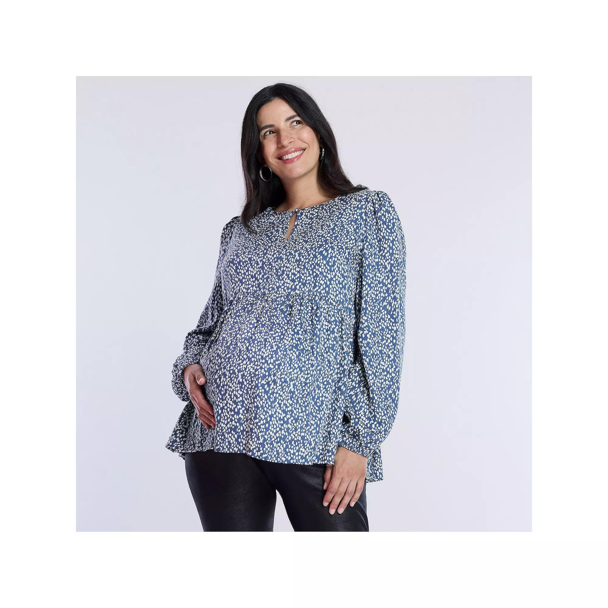 Maternity Motherhood® Woven Keyhole Blouse, Women's, Size: Medium-Mat, Black Floral Product Image