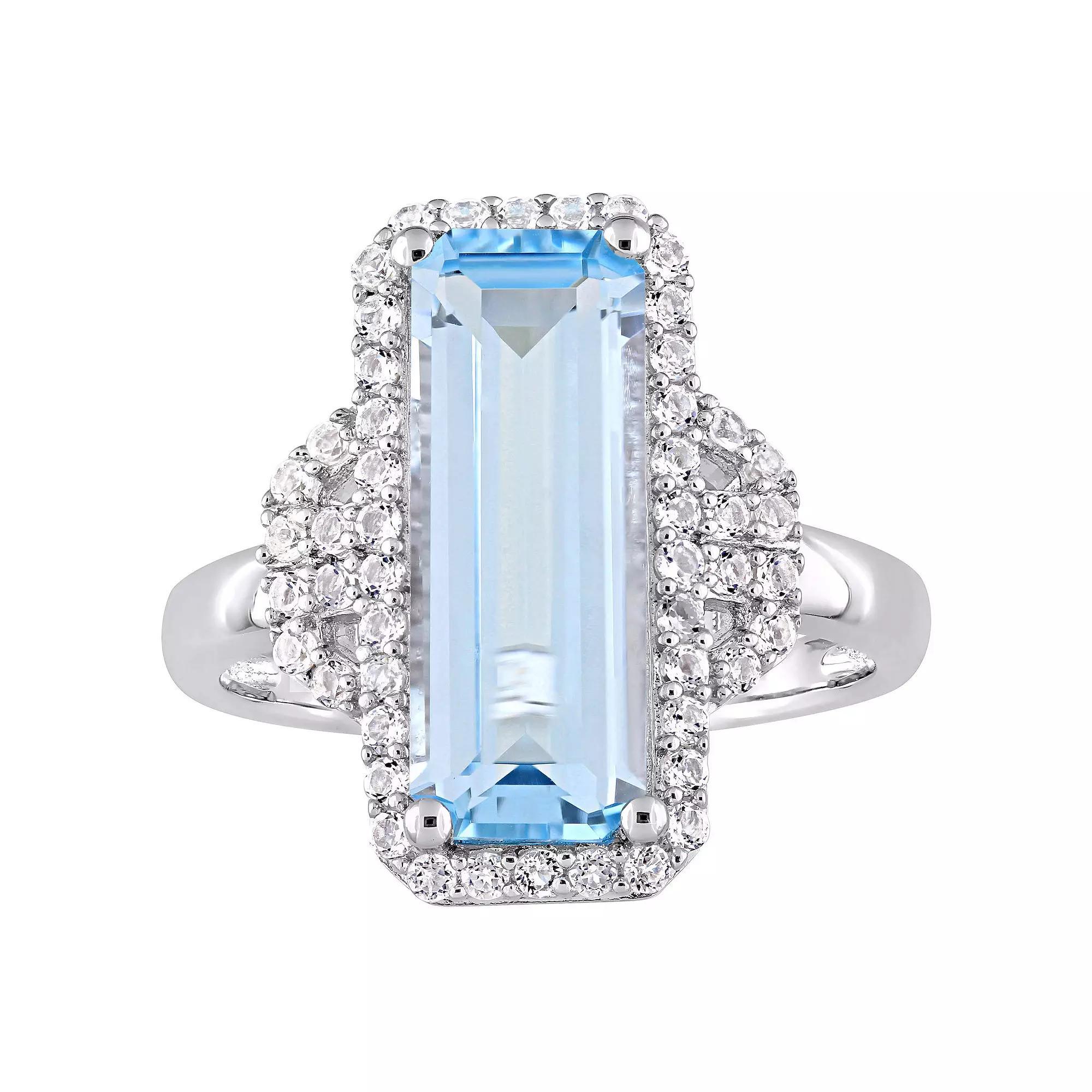 Stella Grace Sterling Silver Octagon-Shape Sky Blue Topaz & White Topaz Halo Ring, Women's, Size: 8.50 Product Image