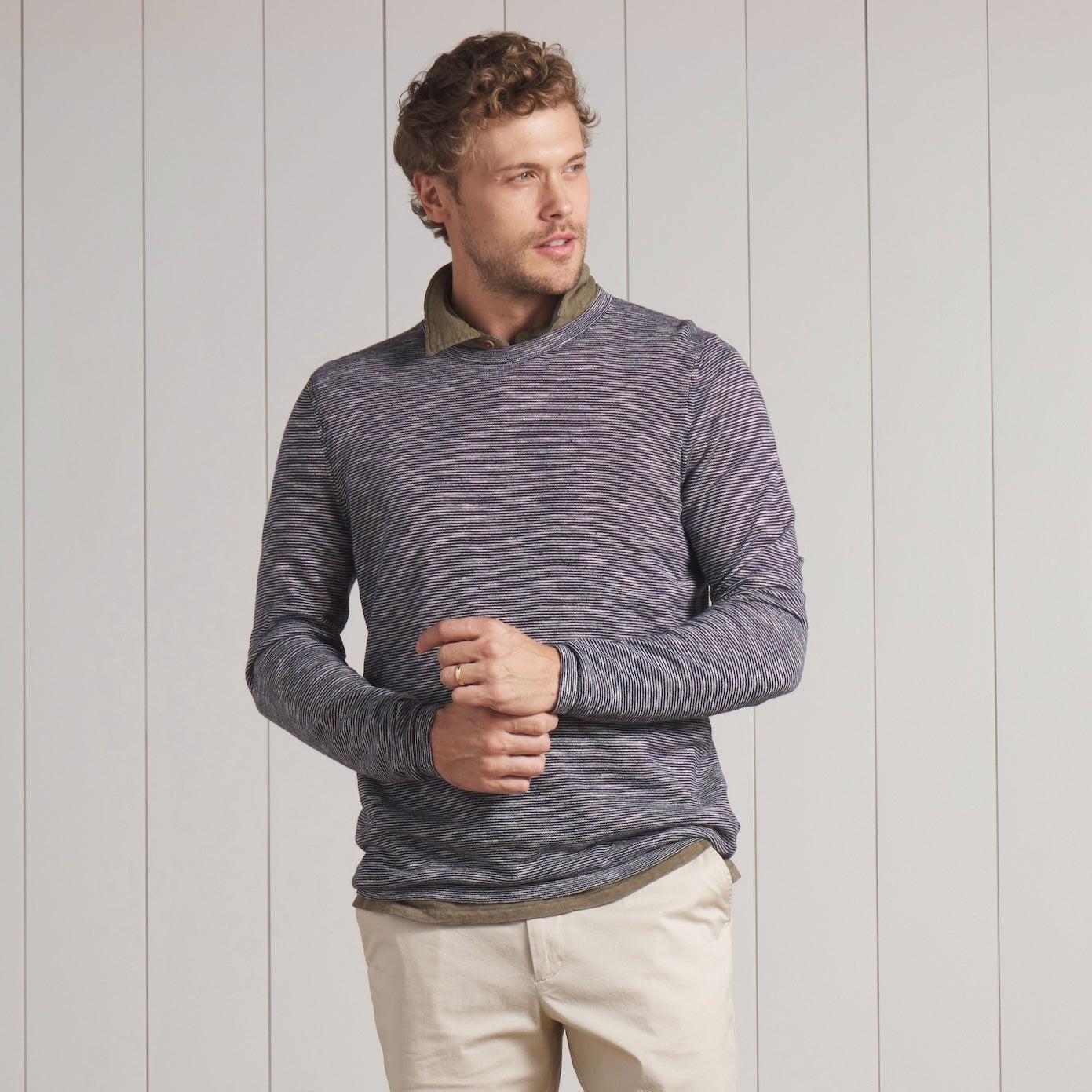 Marl Linen Cotton Sweater Crew - Navy Blue (Final Sale)* Product Image