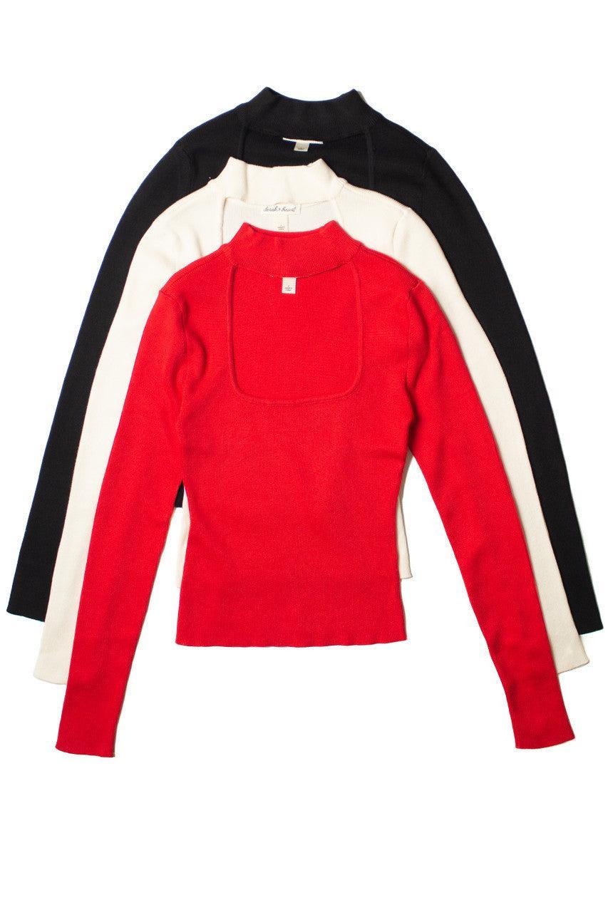 Egret Ribbed Mock Neck Cut Out Sweater Product Image