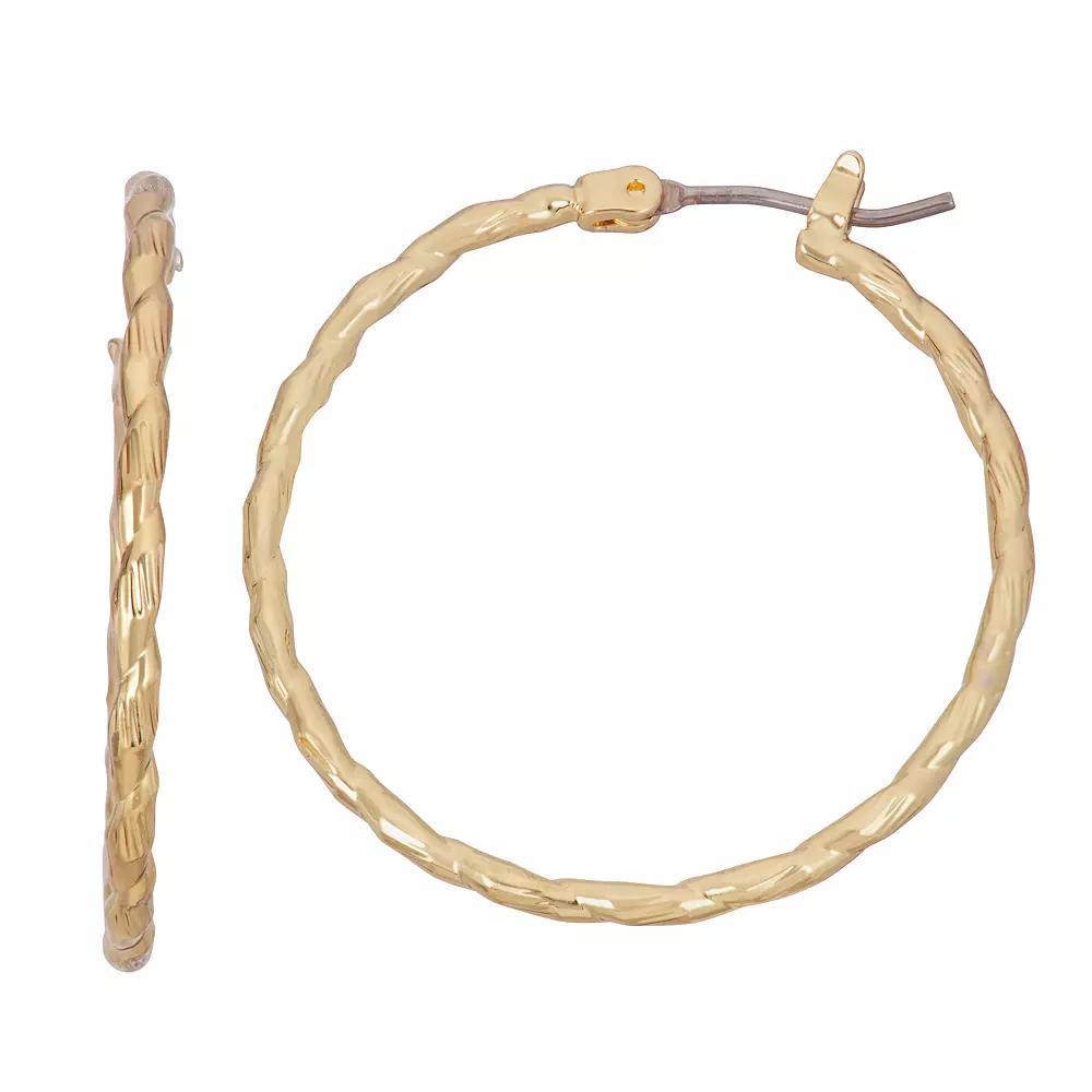 Nine West Gold Tone Twisted Textured Hoop Earrings, Womens Product Image