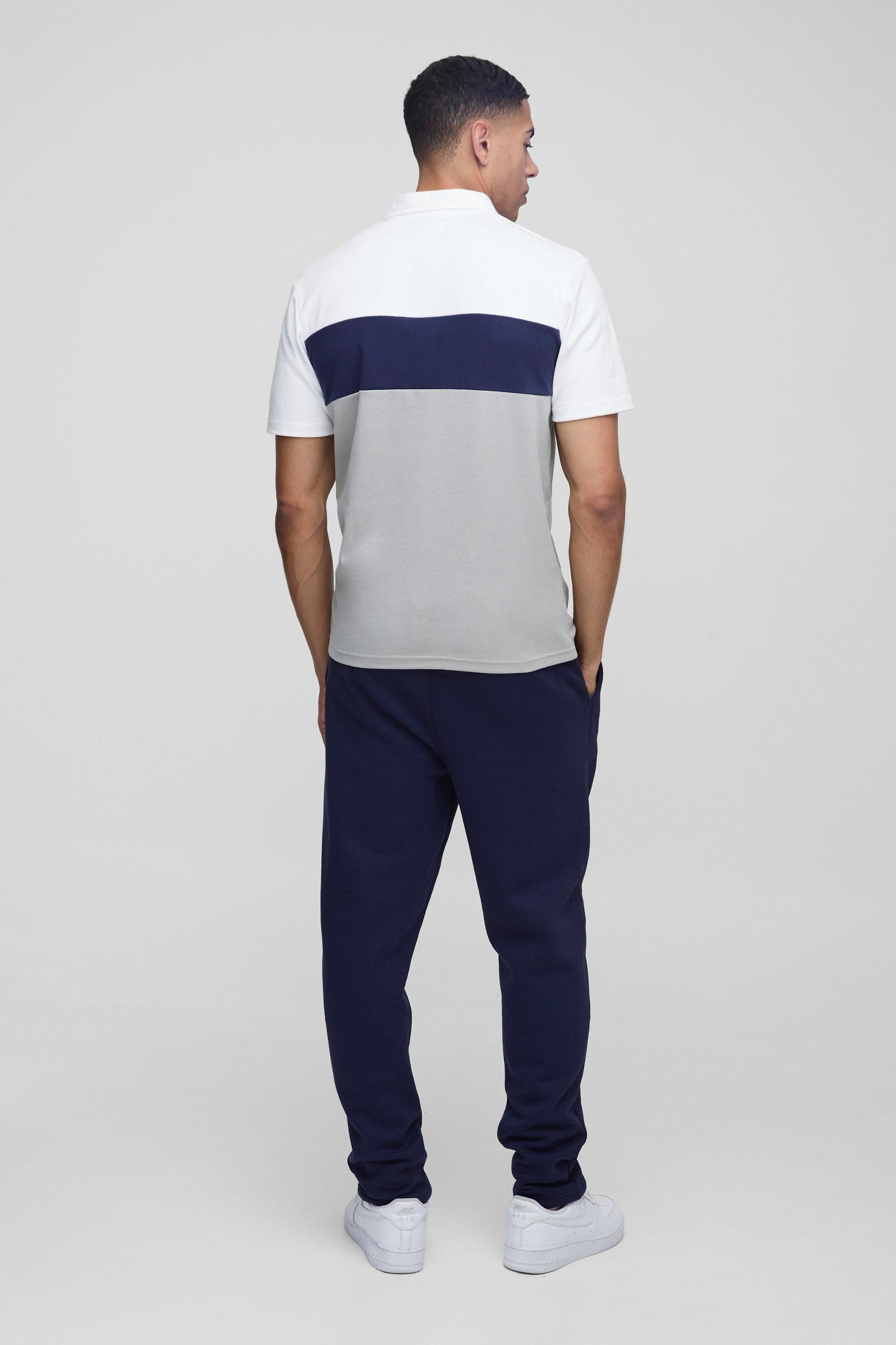 Slim Fit Man Colour Block Interlock Polo | boohooMAN USA Product Image