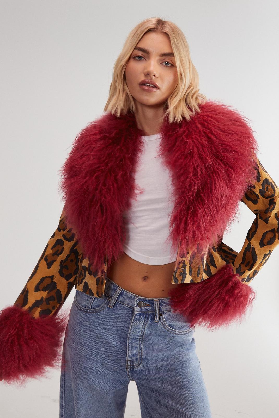 Limited Premium Leopard Suede and Shearling Short Coat Product Image