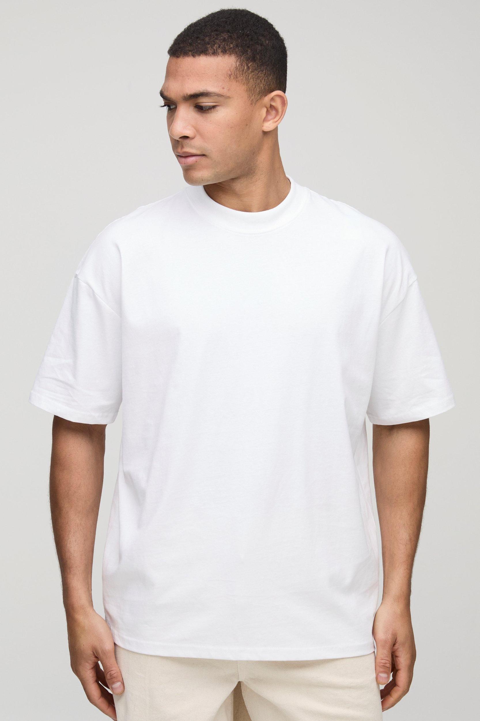 2 Pack Basic Oversized Heavyweight Extended Neck T-Shirts | boohooMAN USA Product Image