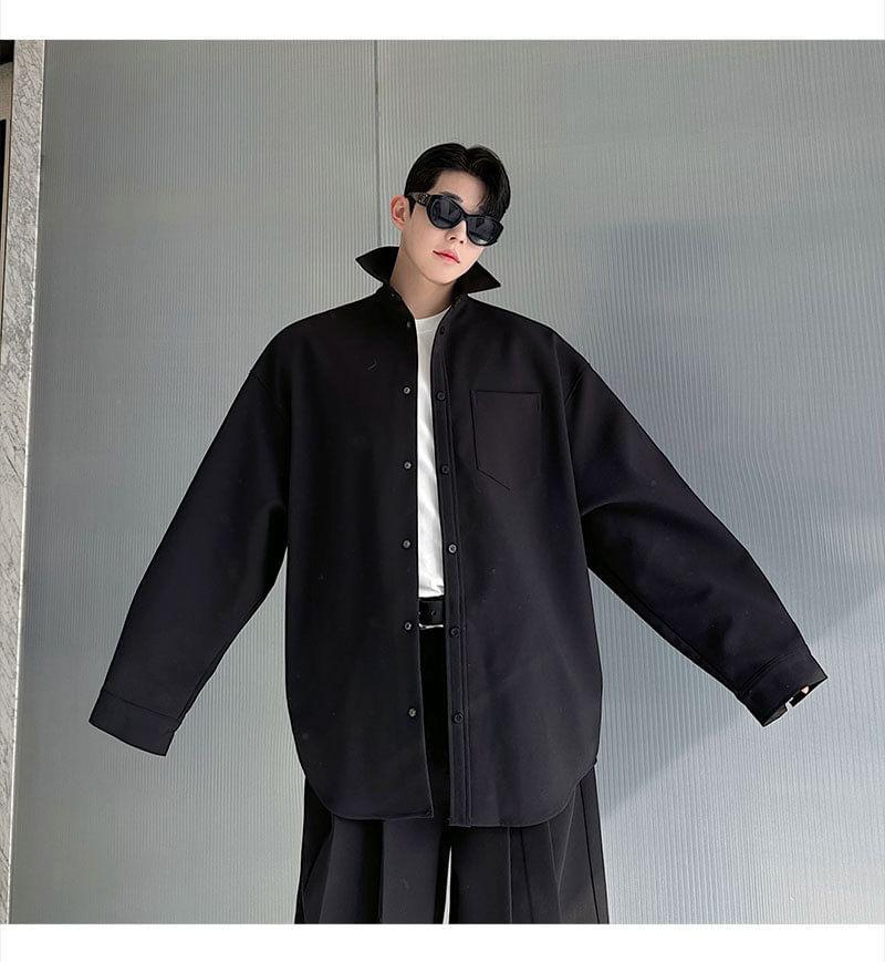 Plain Pocket Detail Oversized Shacket Product Image