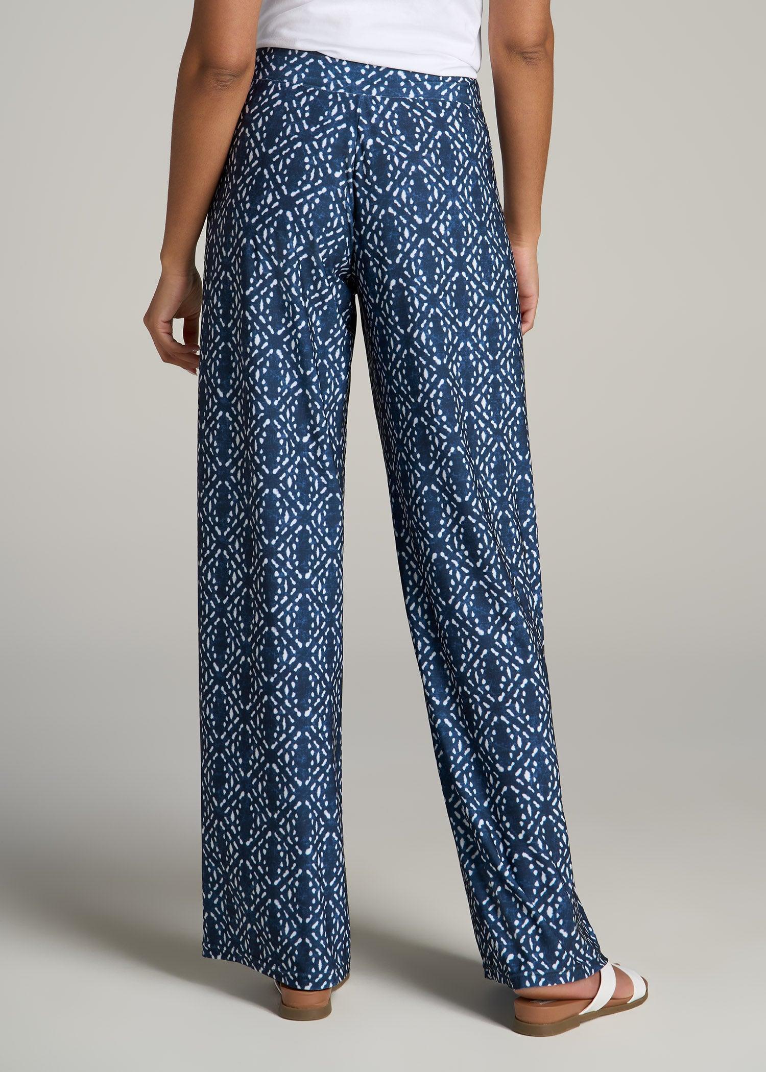 Pull On Breezy Wide Leg Pants for Tall Women in Indigo Tribal Print Product Image