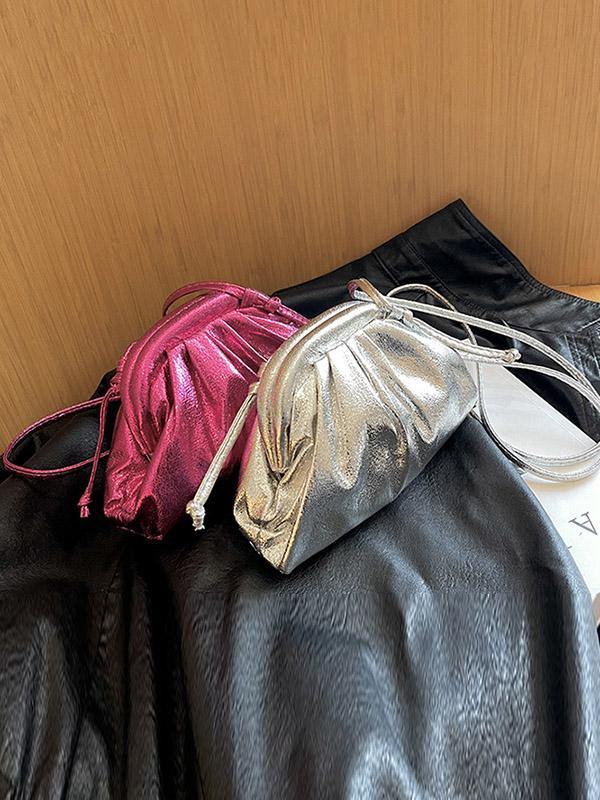 Pleated Shiny Solid Color Bags Crossbody Bags Handbags Product Image