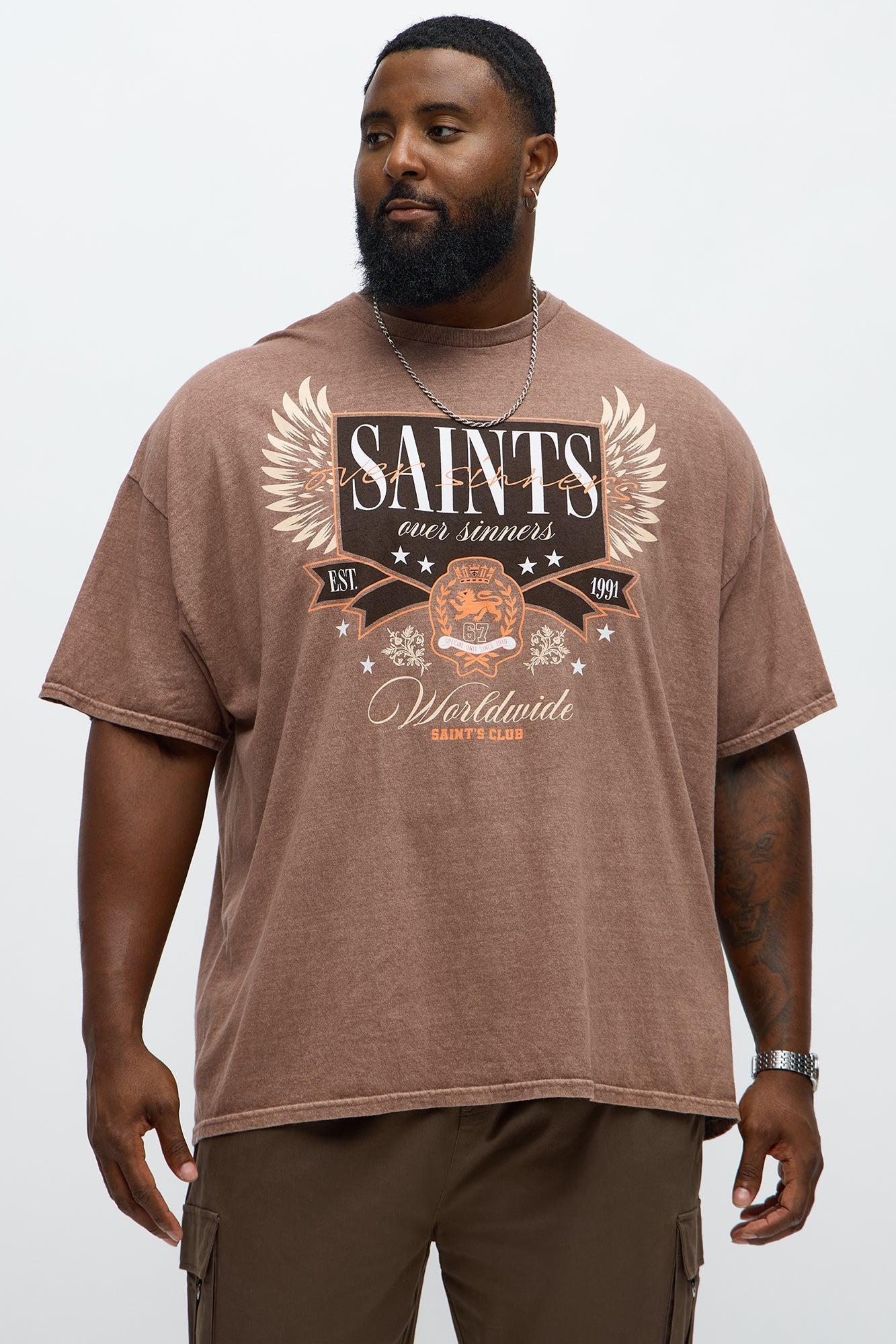 Saints Over Sinners Oversized Short Sleeve Tee - Brown Product Image