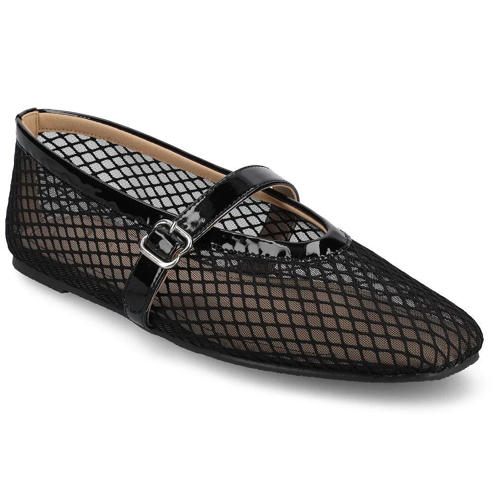 Journee Casha Women's Mesh Slip-On Square Toe Flats, Size: 9.5, Black Product Image