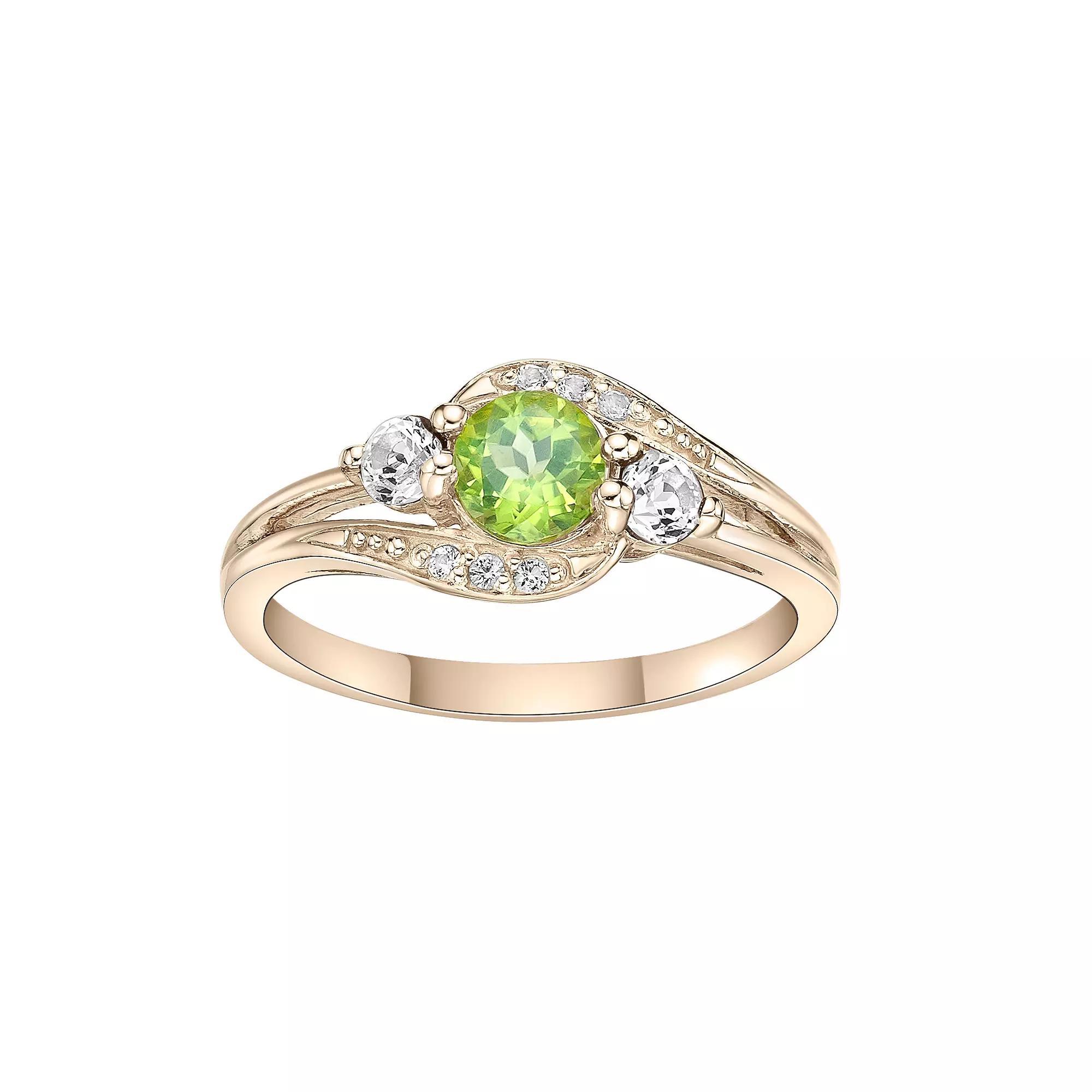 Gemminded Sterling Silver Peridot, White Topaz and Lab-Created White Sapphire Ring, Women's, Size: 6 Product Image