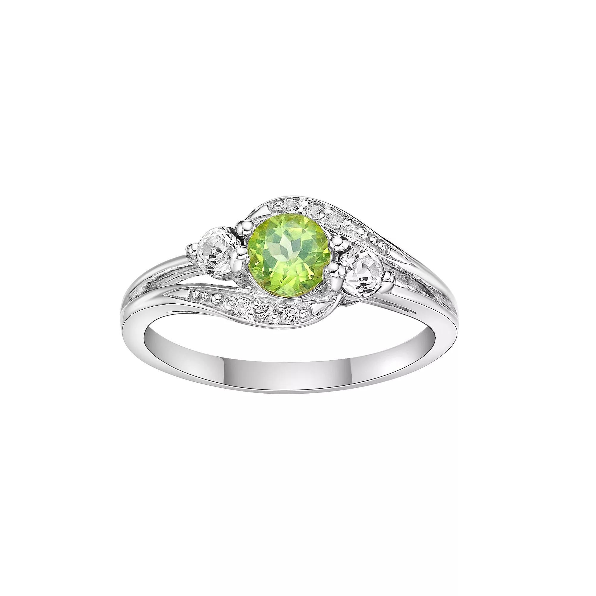 Gemminded Sterling Silver Peridot, White Topaz and Lab-Created White Sapphire Ring, Women's, Size: 6 Product Image