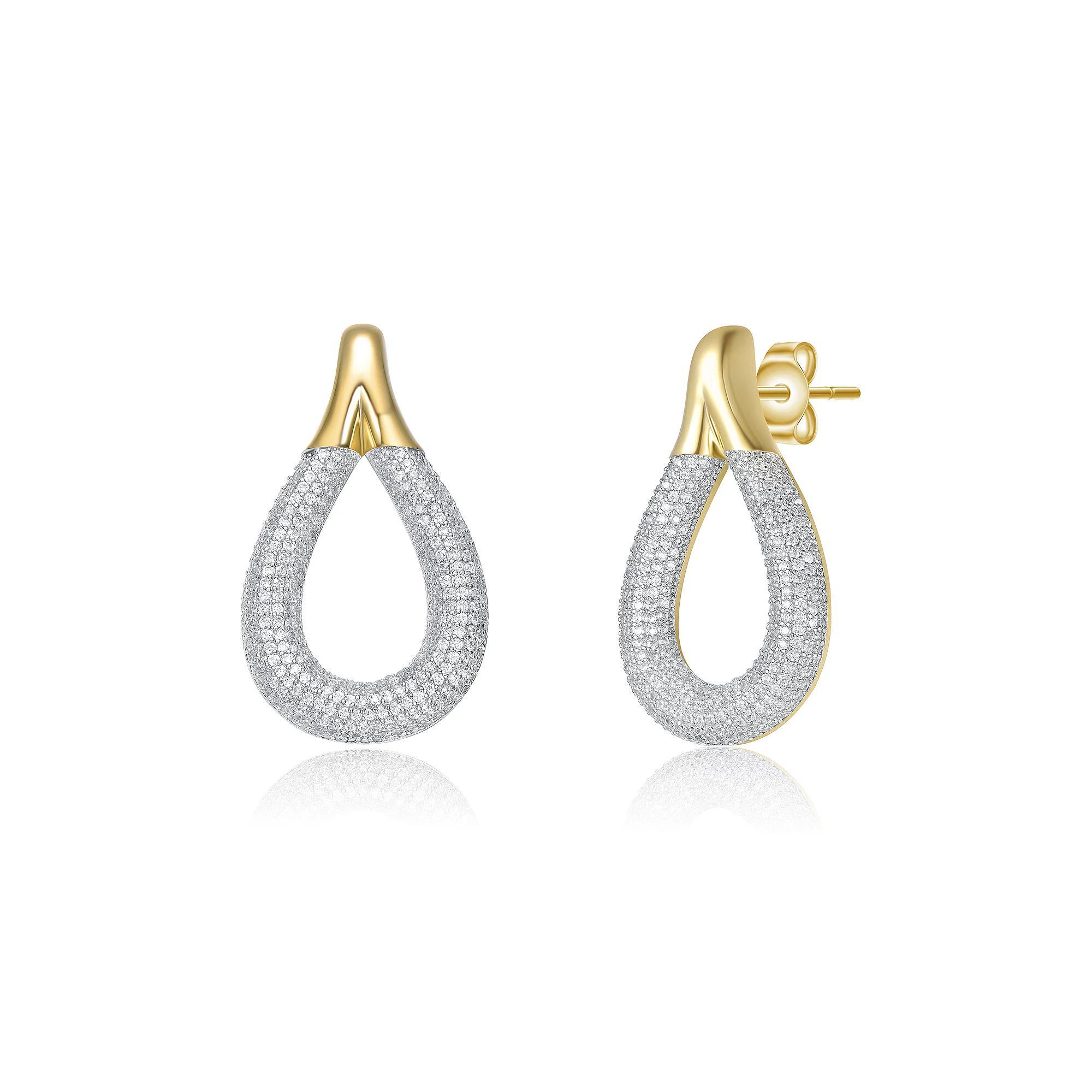 14k Gold Plated Cubic Zirconia Raindrop Front-Facing Mini-Hoop Earrings, Womens, Gold Tone Product Image