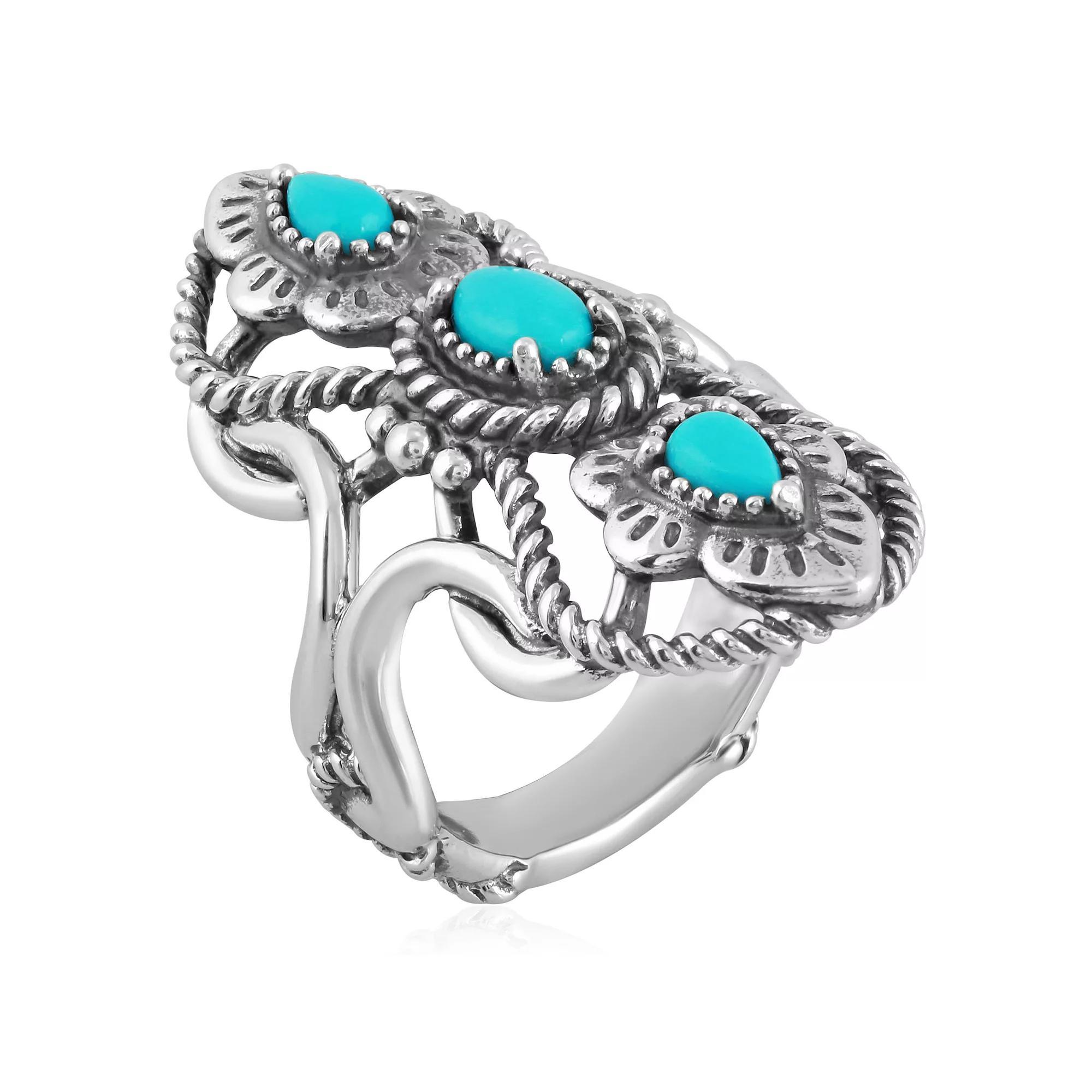 Southwest Spirit® Sterling Silver and Turquoise Elongated Ring, Women's, Size: 9 Product Image