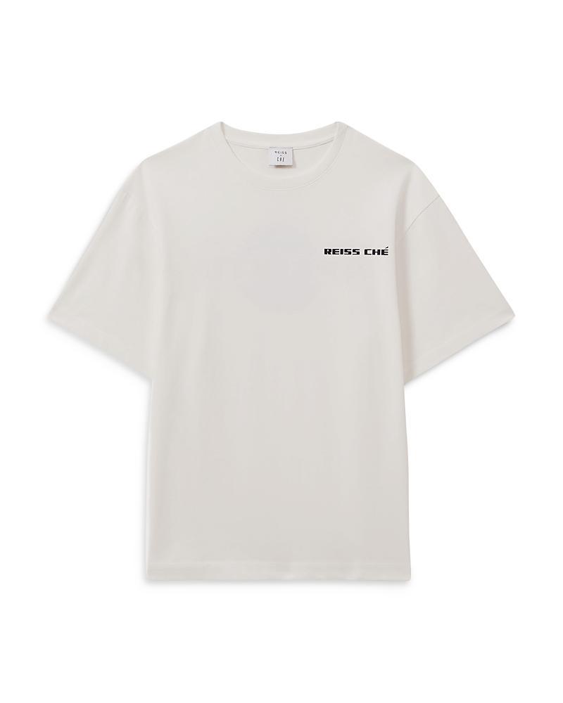 REISS Mens Carpano Graphic-print Relaxed-fit Cotton T-shirt White/blue Product Image