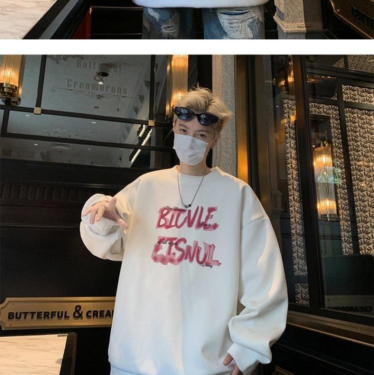 Crew Neck Lettering Oversized Sweatshirt Product Image