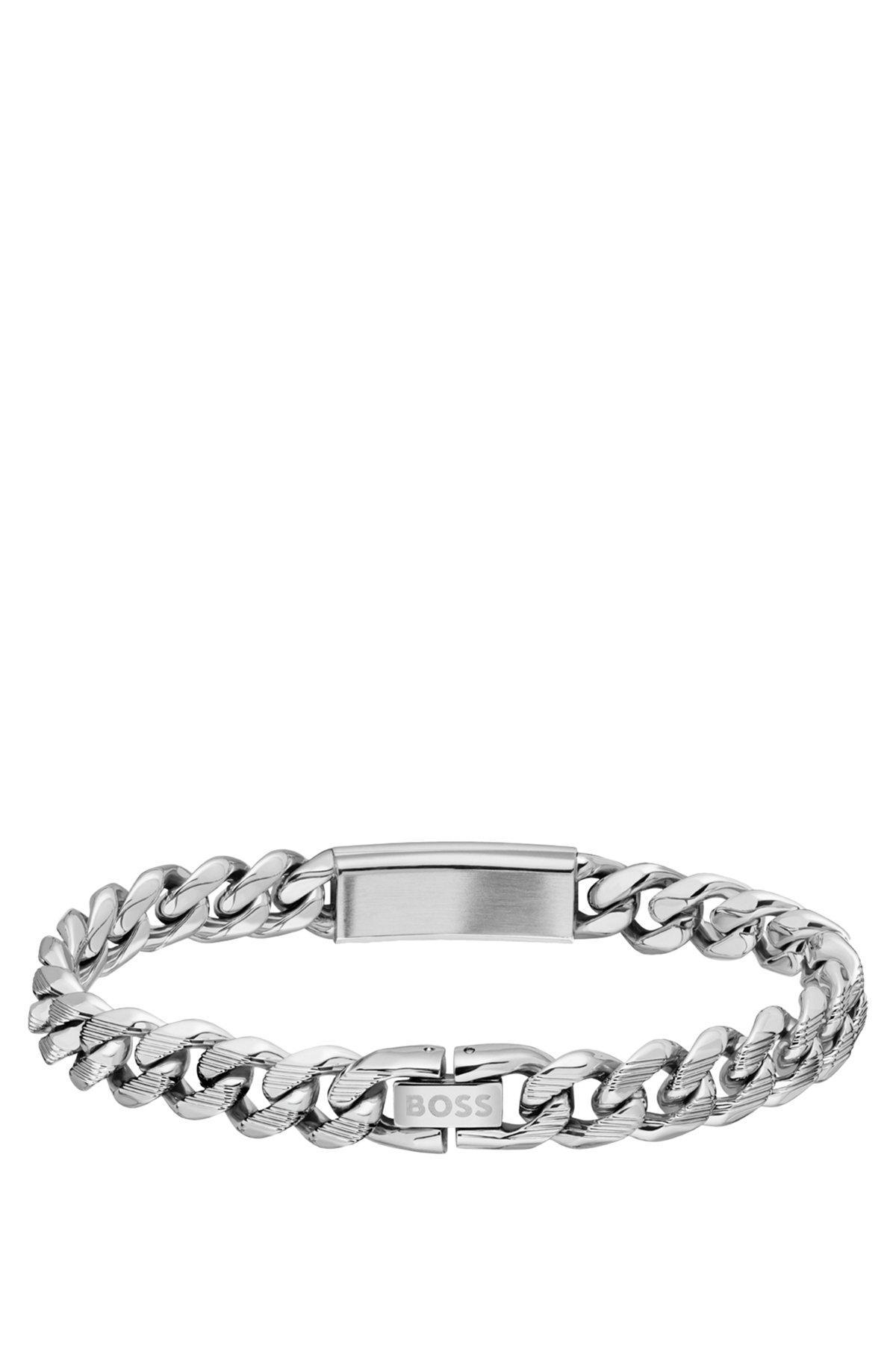 Silver-tone chain cuff with logo plate Product Image