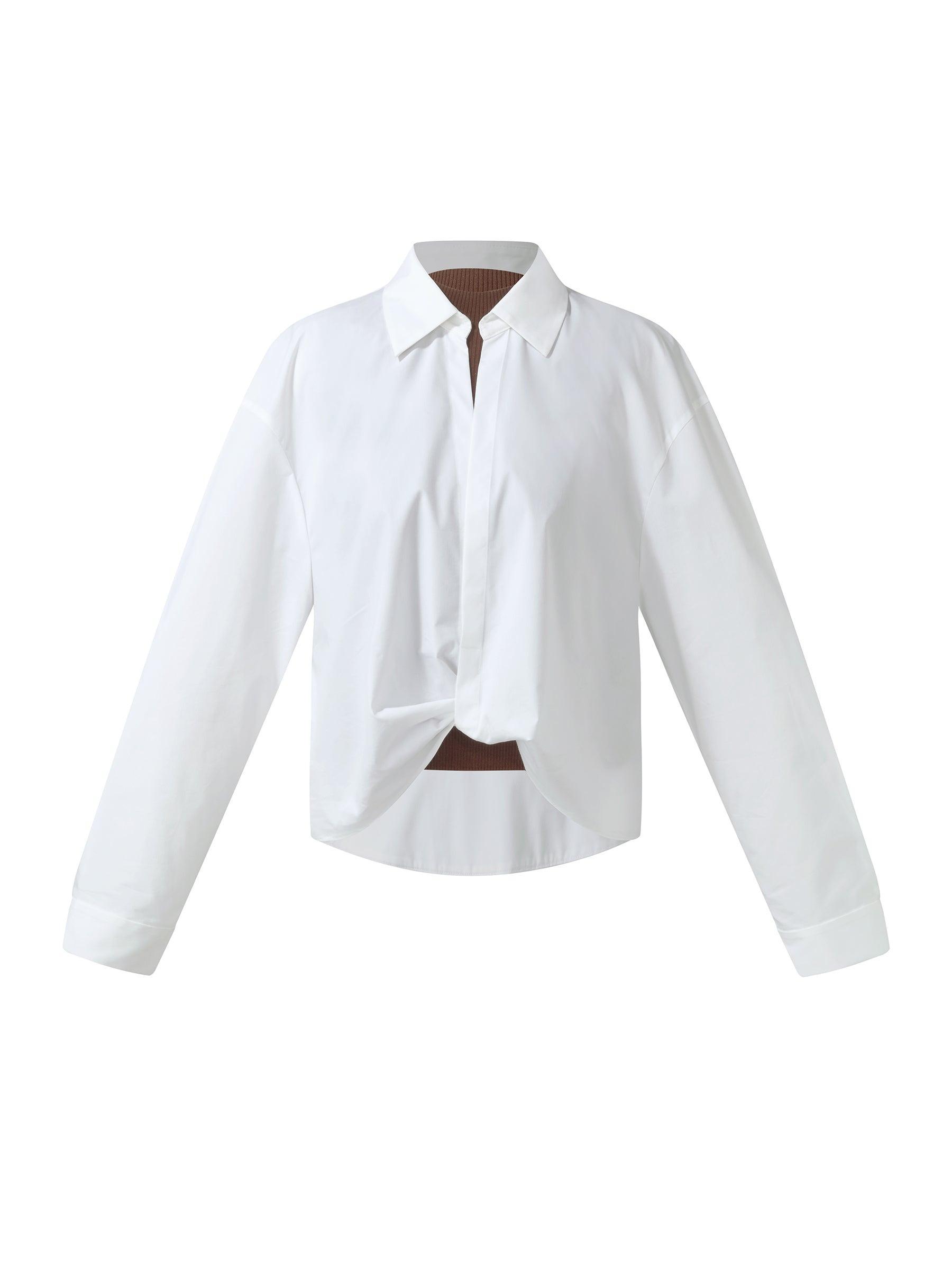 Twist Front Shirt And Mock Neck Knit Tank Two-Piece Set Product Image