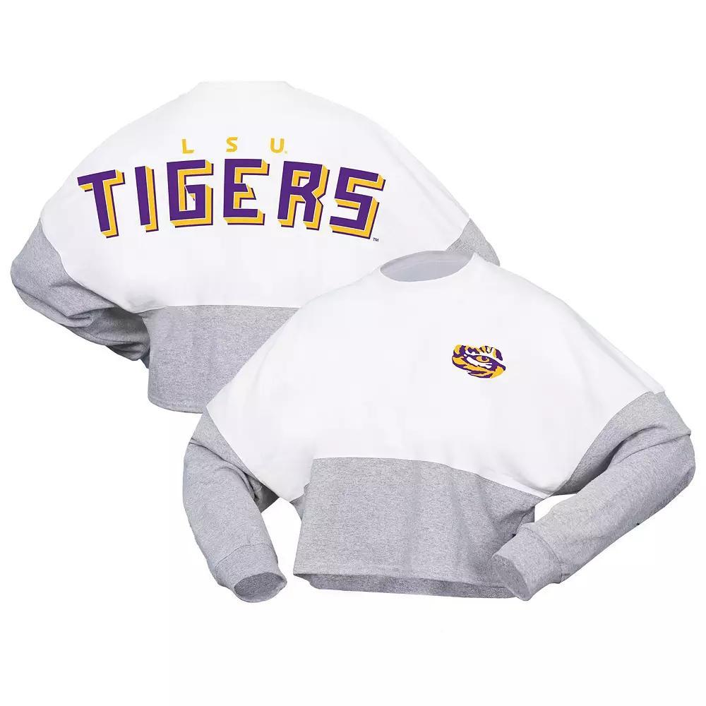 Women's Spirit Jersey  White LSU Tigers Heather Block Cropped Long Sleeve Jersey T-Shirt, Size: Large Product Image