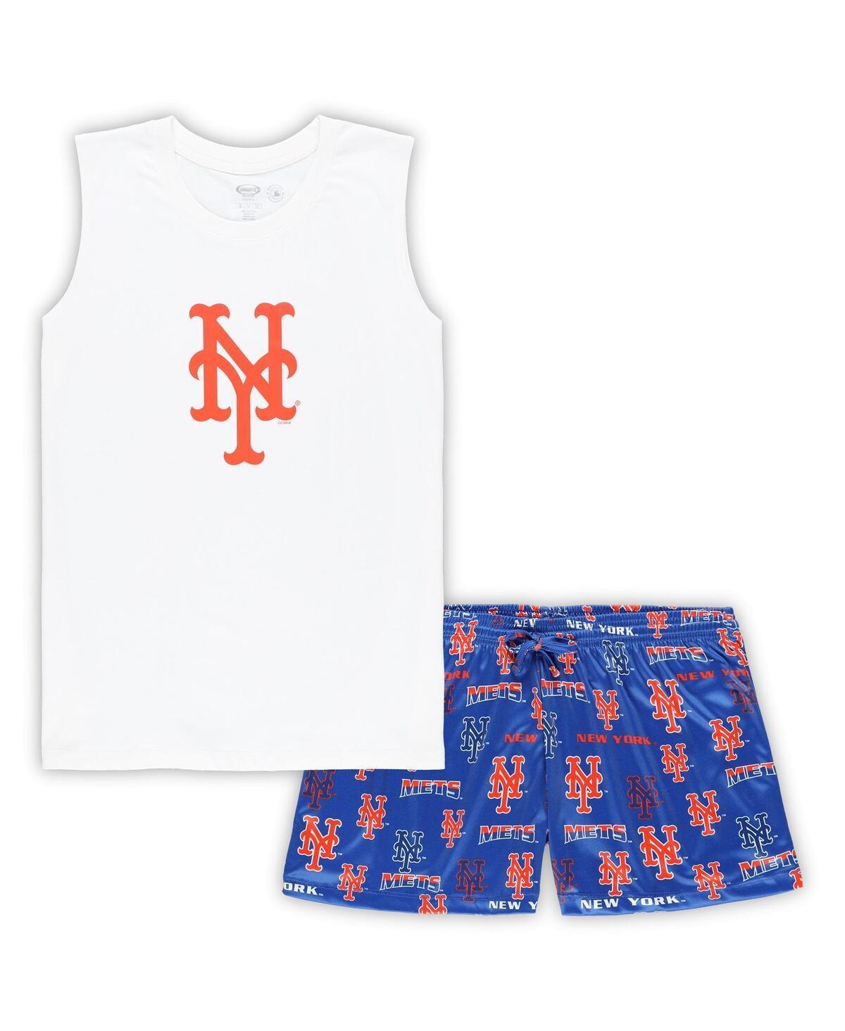 Women's Concepts Sport White/Royal New York Mets Plus Size Tank Top & Shorts Sleep Set, Size: 4XL Product Image
