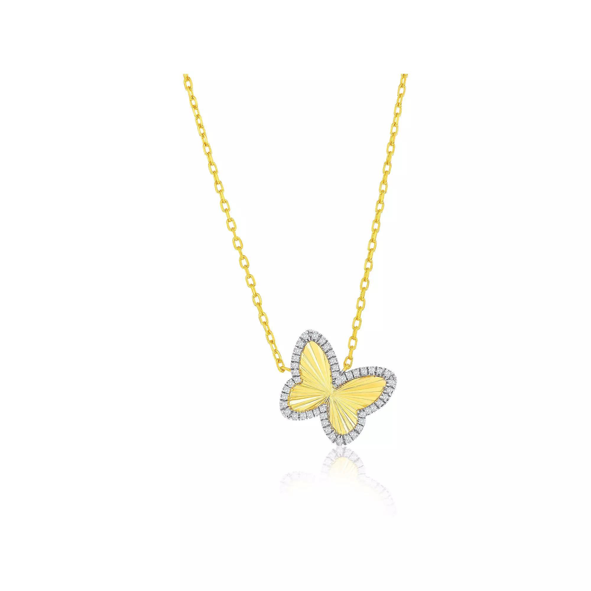 Argento Bella 14k Gold Over Silver Cubic Zirconia Butterfly Necklace, Women's, Size: 16-18" ADJ, Gold Tone Product Image