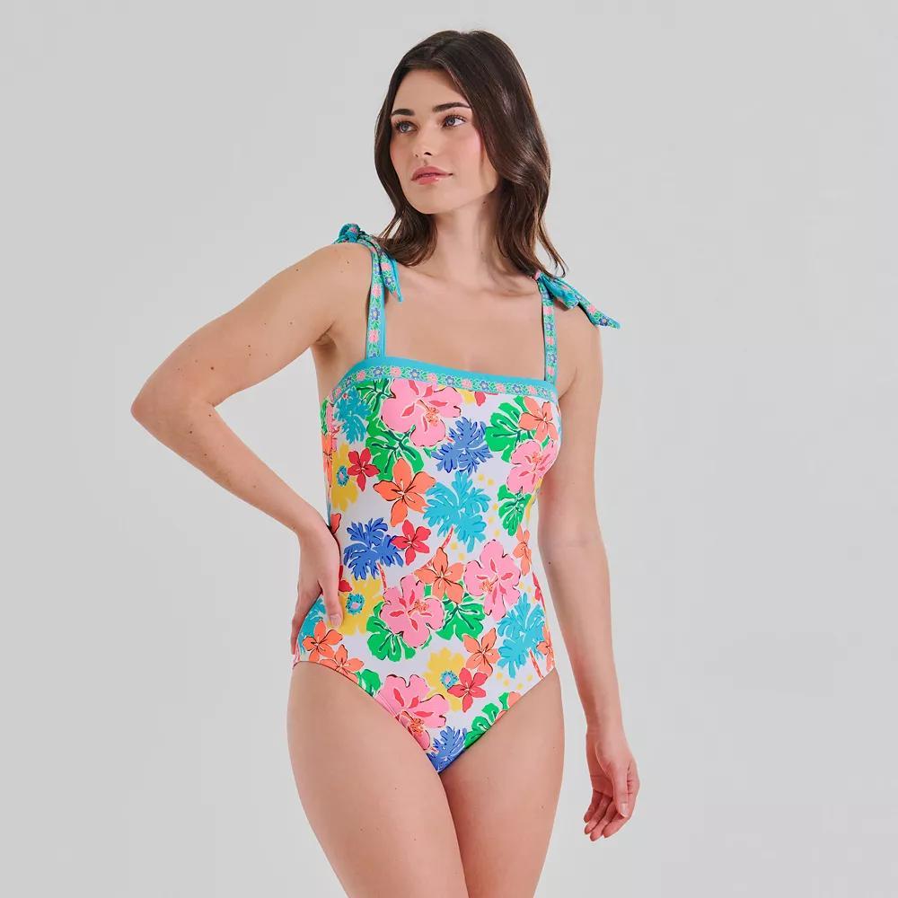 Women's Freshwater Tie Straps Bandeau One-Piece Swimsuit, Size: Small, Blue Escape Product Image