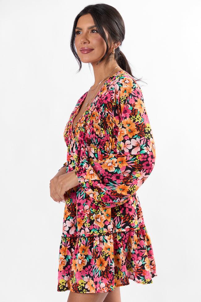 Here We Are Black Multi Floral Mini Dress FINAL SALE Product Image