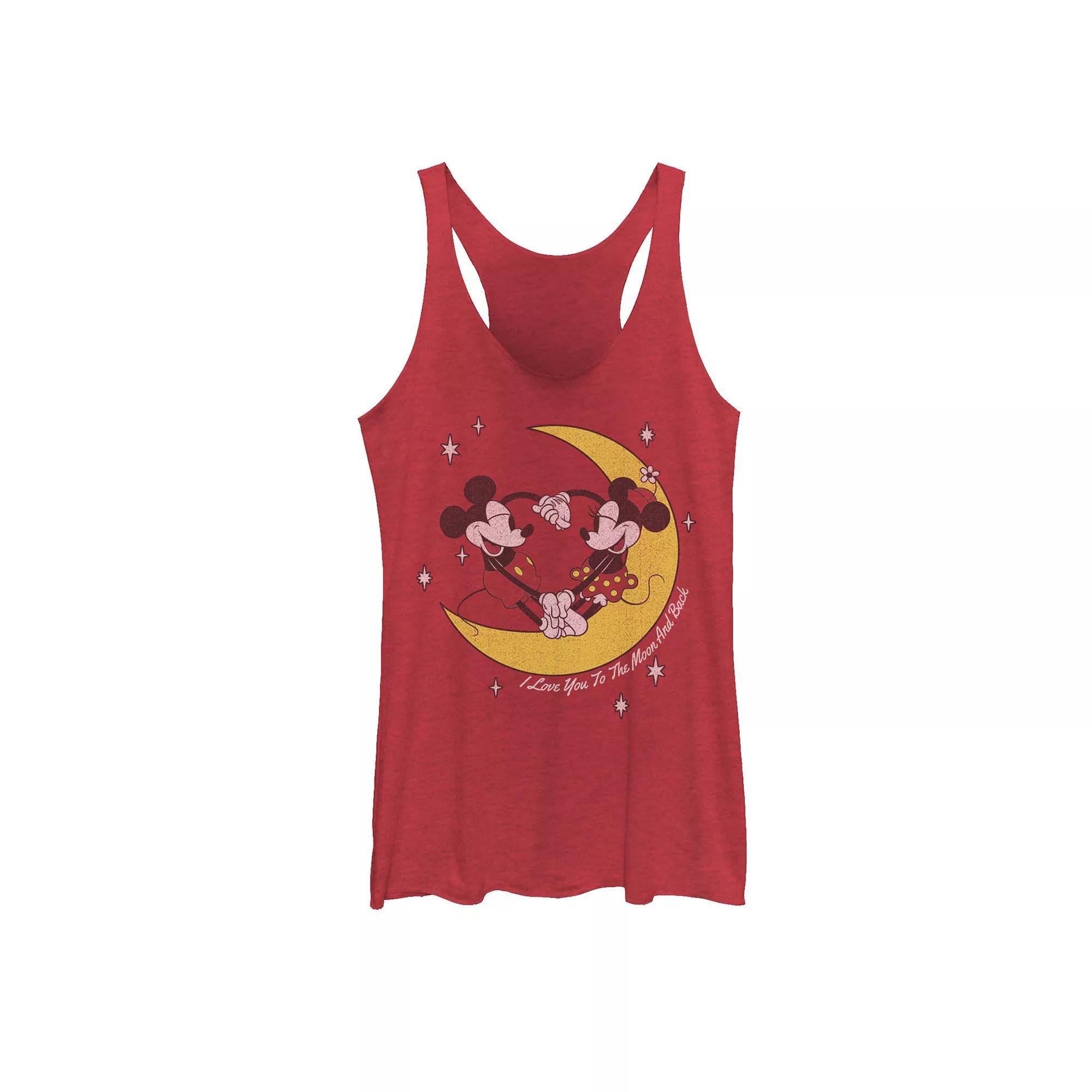 Disney's Mickey And Friends Mickey & Minnie "I Love You To The Moon & Back" Juniors' Racerback Tank Top, Girl's, Size: Large, Red Grey Product Image