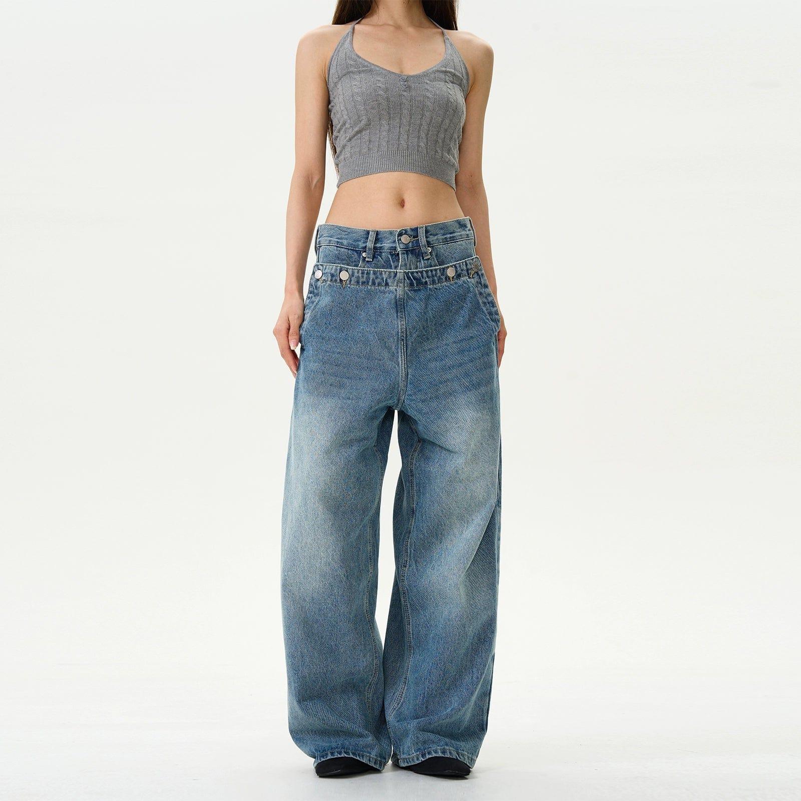 RT No. 12157 DOUBLE WAIST DENIM JEANS Product Image