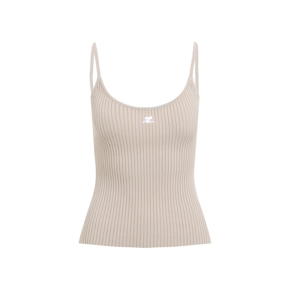 COURRÈGES Logo Rib Knit Tank Top In Beige Product Image